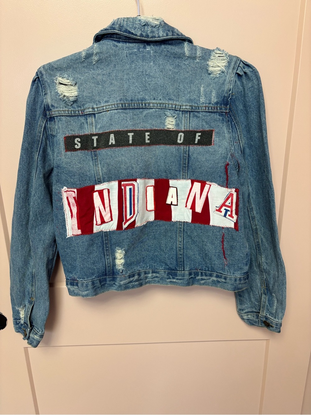 Indiana University IU Jean Jacket Custom Handmade Vintage Tailgate Football